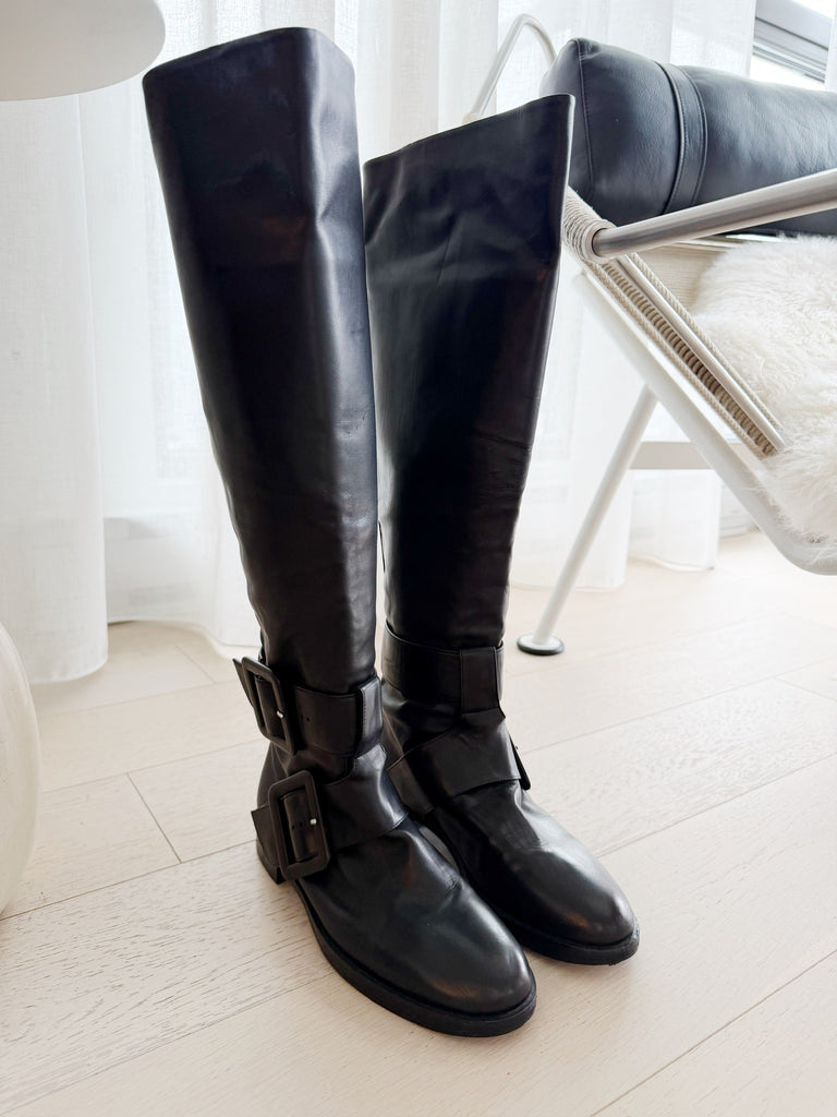 Leather Flat Knee High Boots