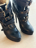 Shearling Buckle Leather Boots