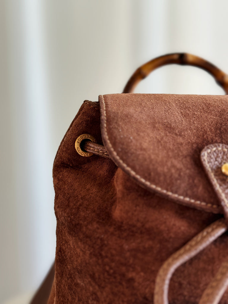 Vintage Suede Mini Bamboo Backpack