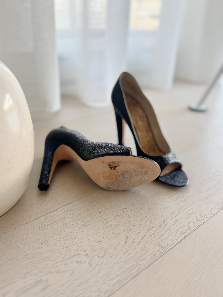 Peep-Toe Leather Heels