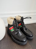 Shearling Trim Combat Boots