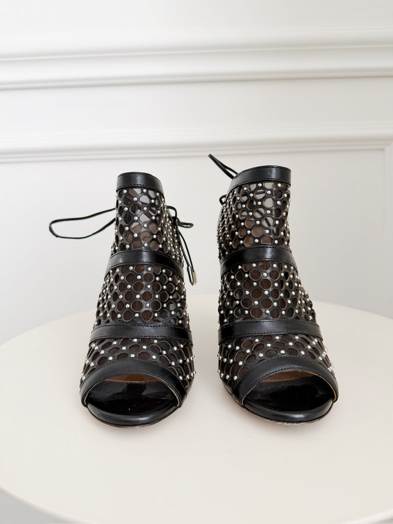 Leather Mesh Cut Out Heels