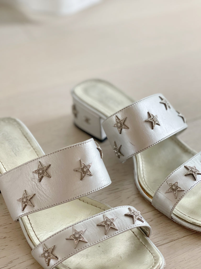 Leather Slides with Star Accents