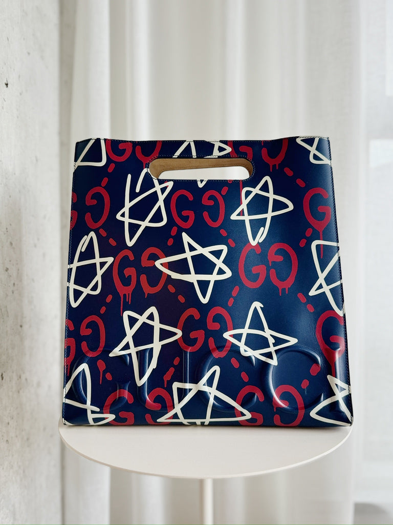 Large Leather Ghost Graffiti Tote