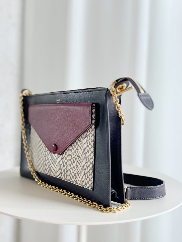 Snakeskin Tricolor Envelope Clutch Cross Body