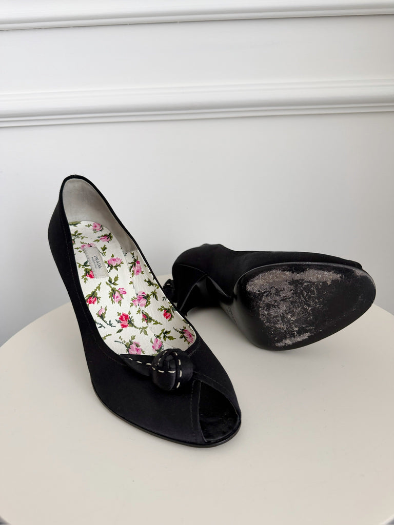 Satin Peep Toe Pumps