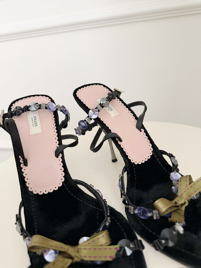 Vintage Velvet Beaded Sandals