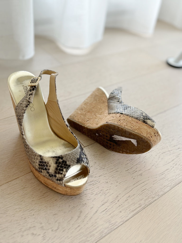Snakeskin Slingback Wedge Platform Sandals
