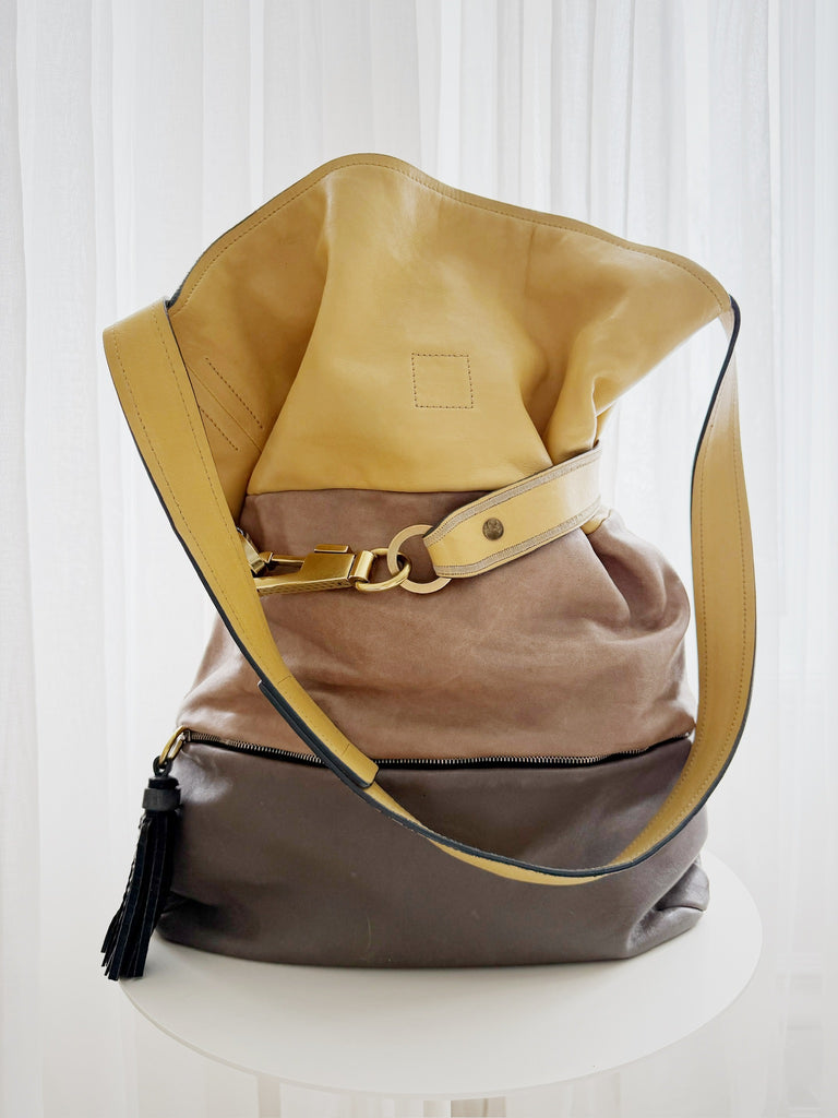 Leather Color Block Tote