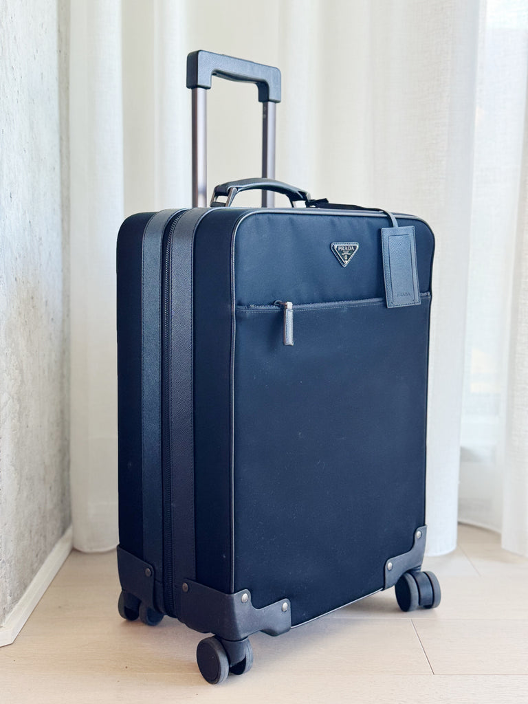 Nylon and Saffiano leather trolley on wheels