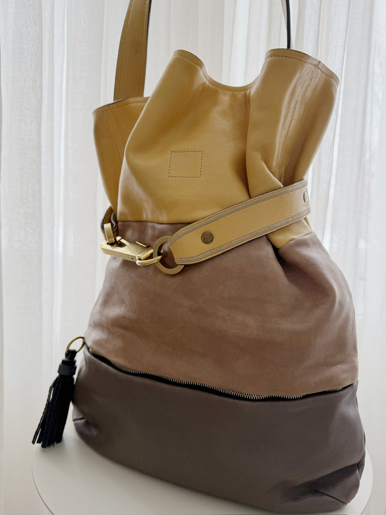 Leather Color Block Tote