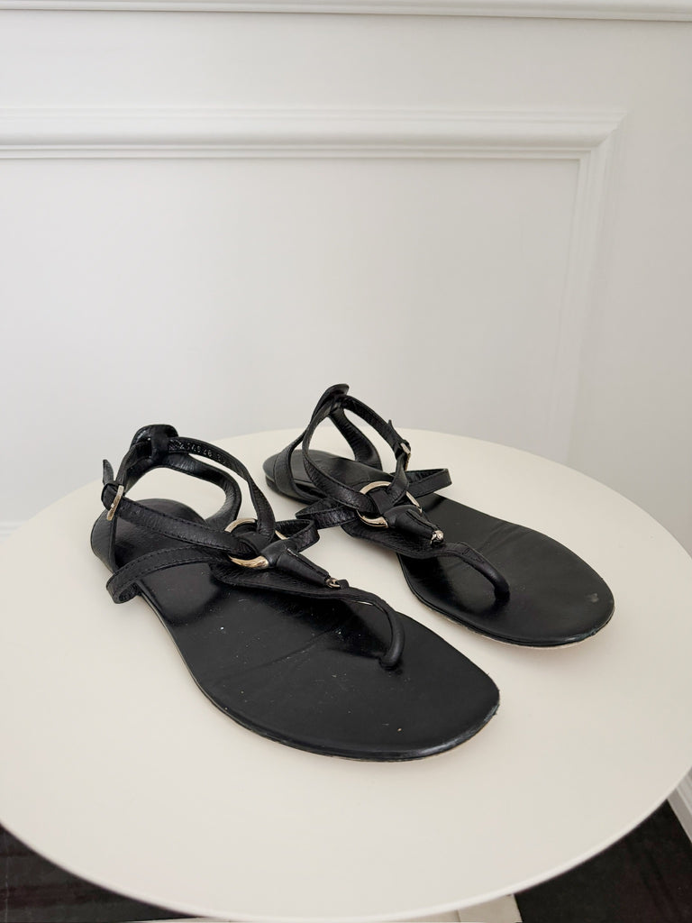 Leather Horsebit Flat Sandals