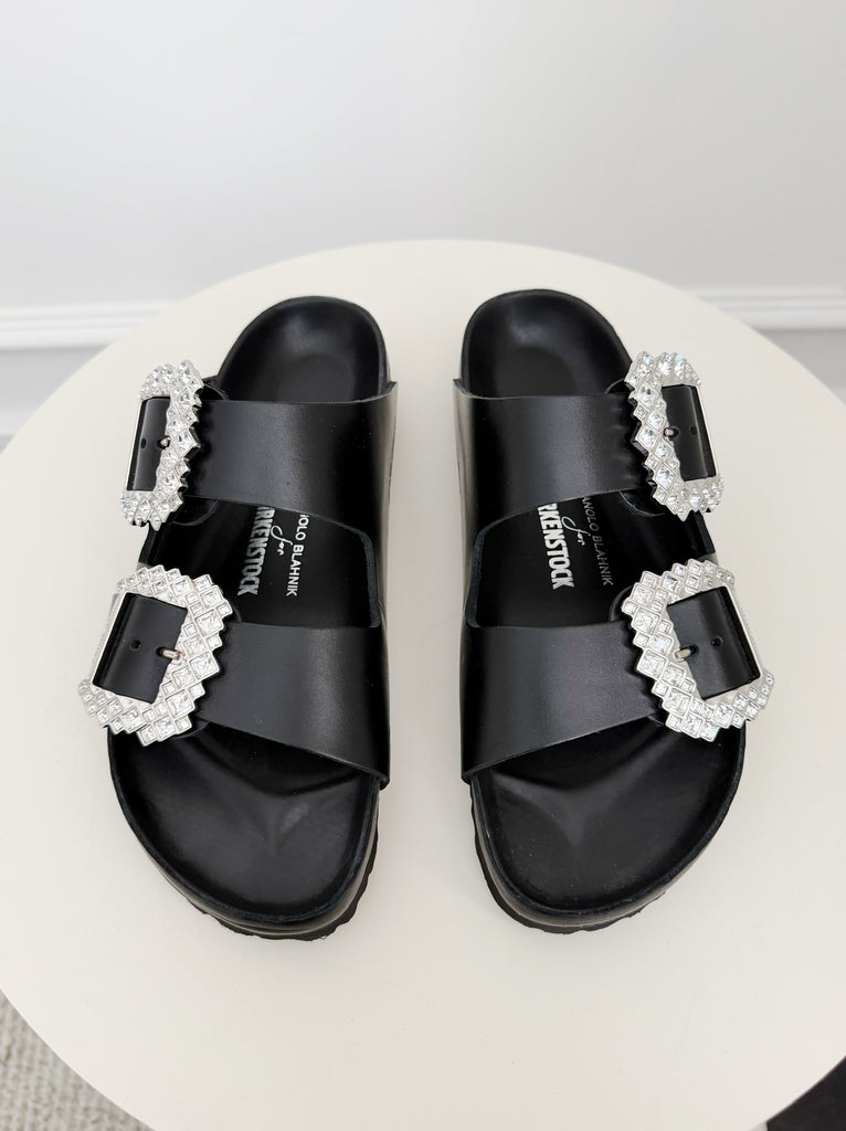 Leather Crystal Embellished Slides