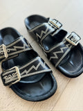 Embroidered Leather Lennyo Flat Sandals