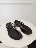 Leather Web Chain Detail Flat Sandals