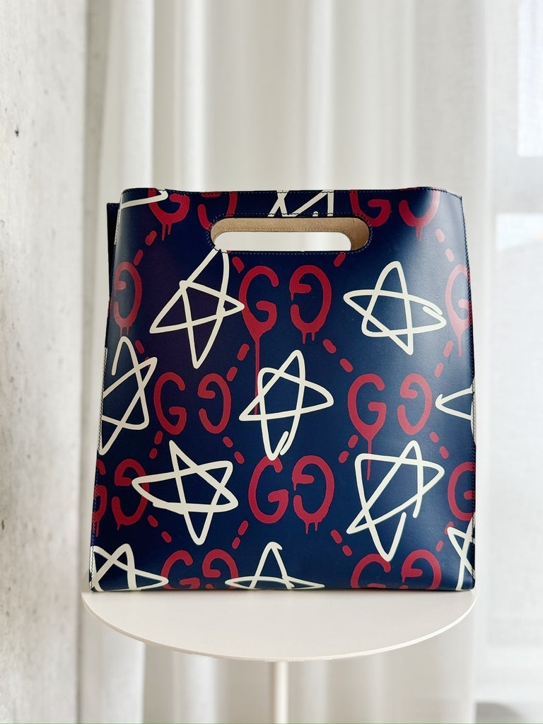 Large Leather Ghost Graffiti Tote