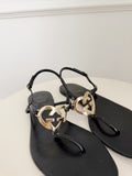 Patent Leather Heart GG Logo Flat Sandals