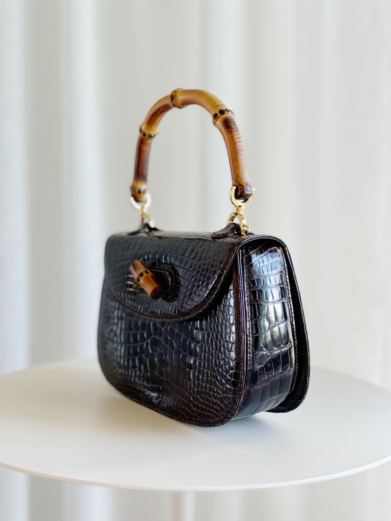 Vintage Bamboo 1947 Small Croc Top Handle Bag