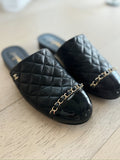 Chain-Detail Quilted Leather Mules