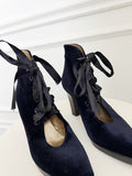 Vintage Lace-Up Velvet Ankle Boots