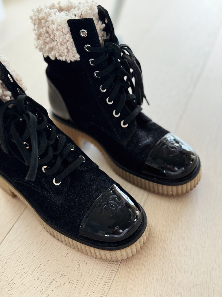 2020 Shearling Logo Combat Boots