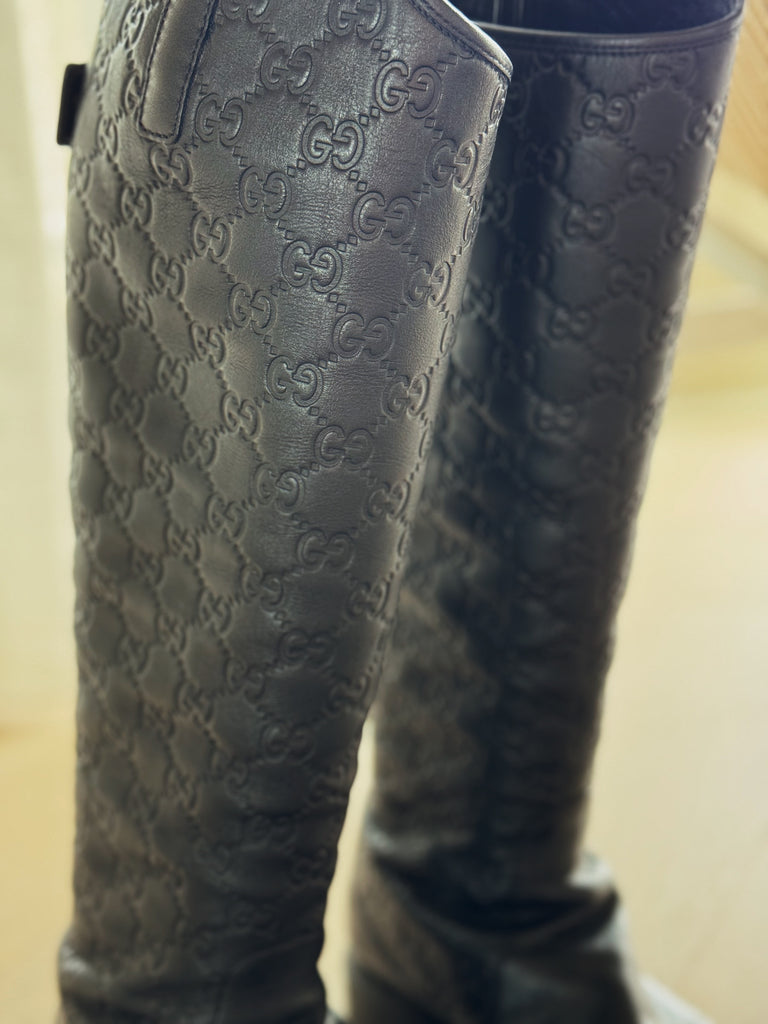 GG Embossed Leather Knee Boots