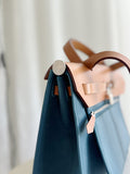 Blue Toile Canvas & Tan Leather Herbag 31 with pouch