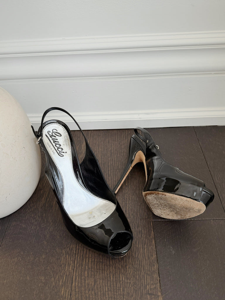 Patent Open Toe Slingback Pumps