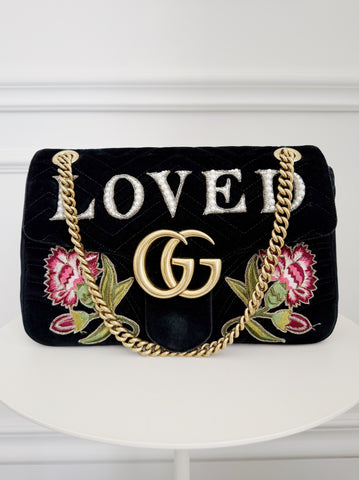 GG Marmont Matelasse Embroidered Velvet Shoulder Bag