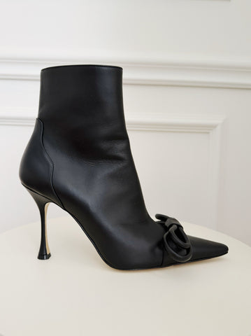 Double Bow Leather Ankle Boots