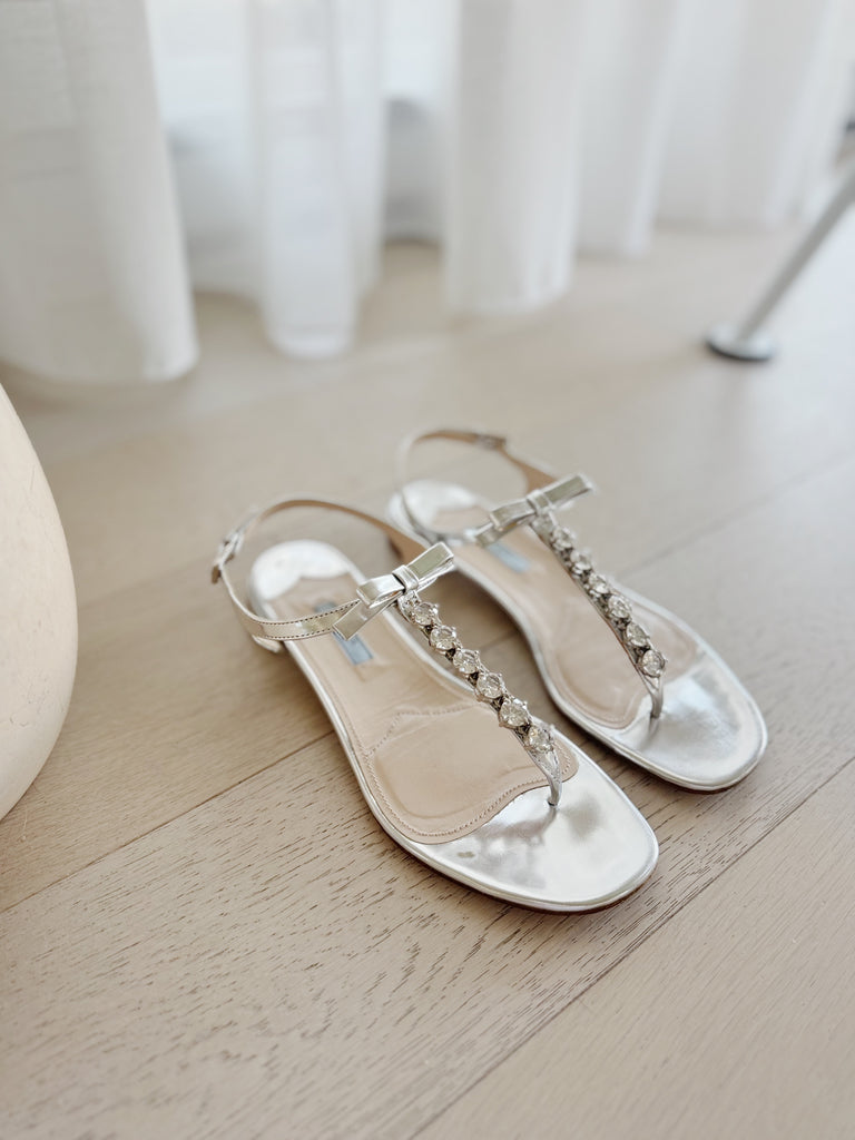 Embellished Metallic Leather Sandals
