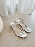 Embellished Metallic Leather Sandals