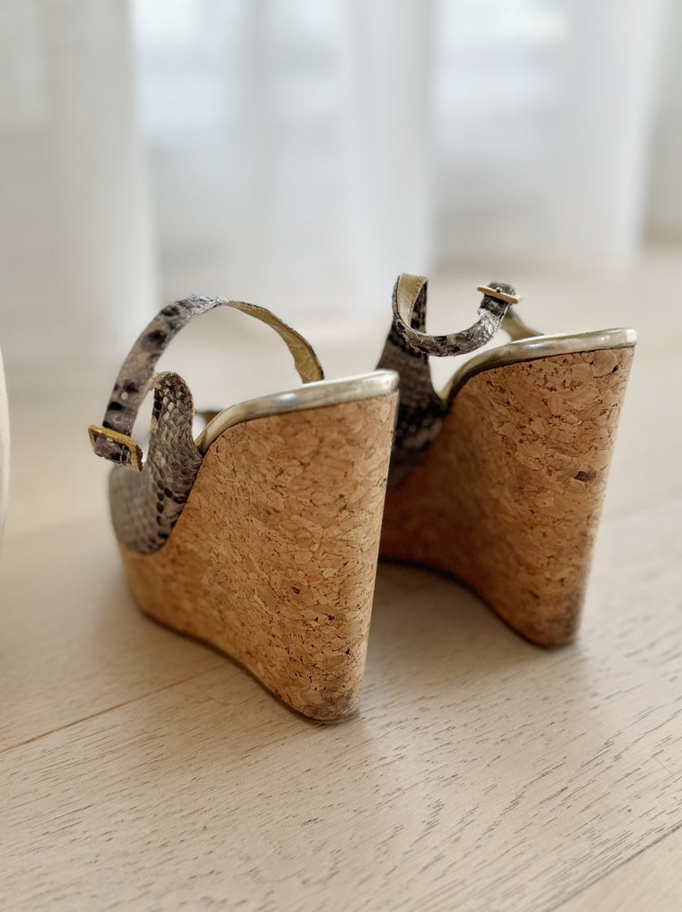 Snakeskin Slingback Wedge Platform Sandals