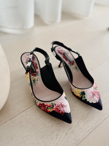 Floral Slingback Kitten Heels