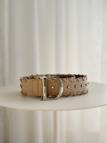 Whipstitched Embellished Leather Belt