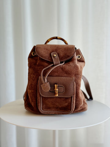 Vintage Suede Mini Bamboo Backpack