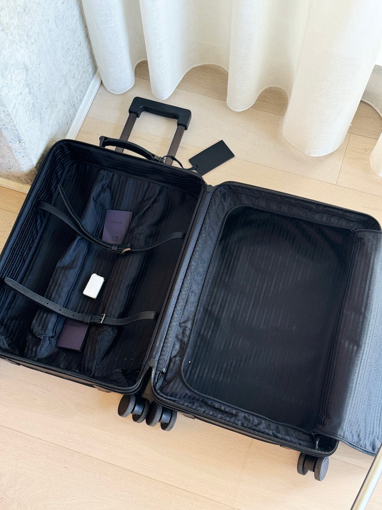 Nylon and Saffiano leather trolley on wheels