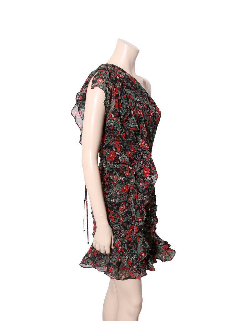 Silk Floral One Sleeve Dress