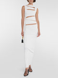 Cutout ribbed-knit paneled maxi dress