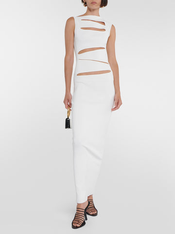 Cutout ribbed-knit paneled maxi dress