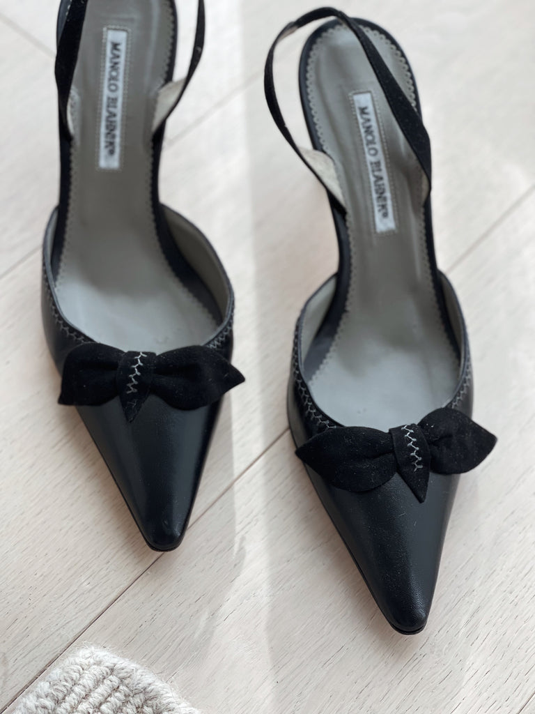 Pointed Bow Slingback Heels