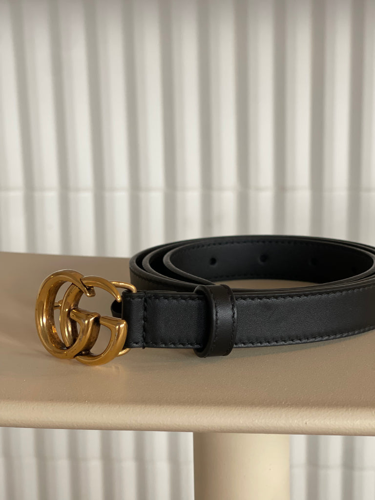 Leather Marmont Belt with Double G Buckle