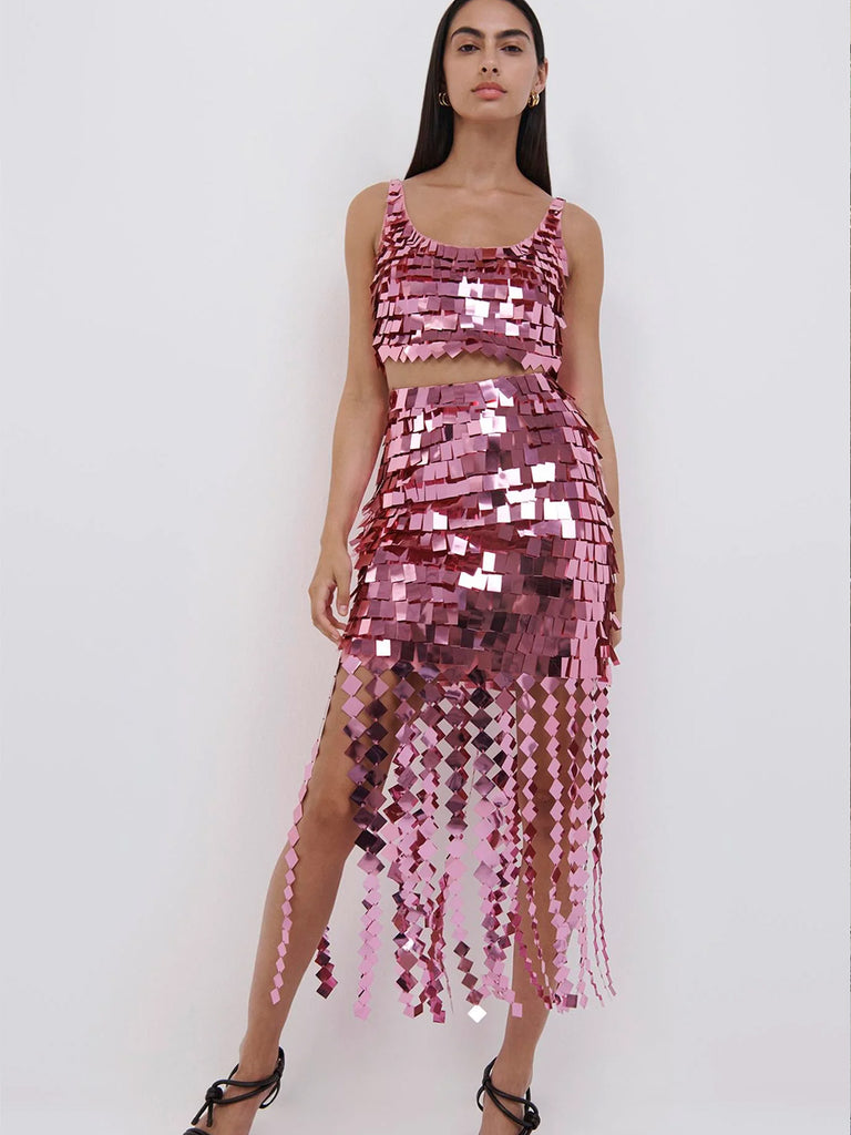 Ronette Sequin Crop and Lucee Sequin Midi Skirt Set