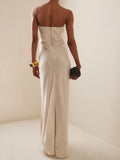 Aries Curved Draped Eco-Satin Maxi Dress