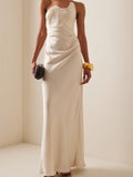 Aries Curved Draped Eco-Satin Maxi Dress