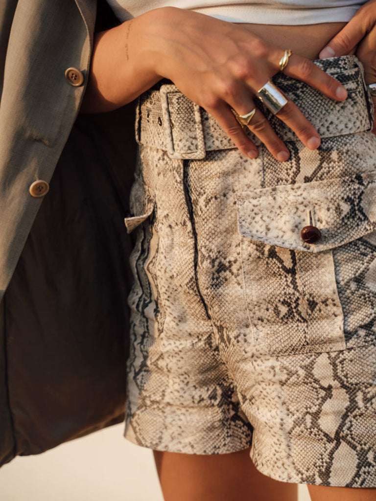 Snake Print Linen Shorts