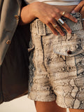Snake Print Linen Shorts