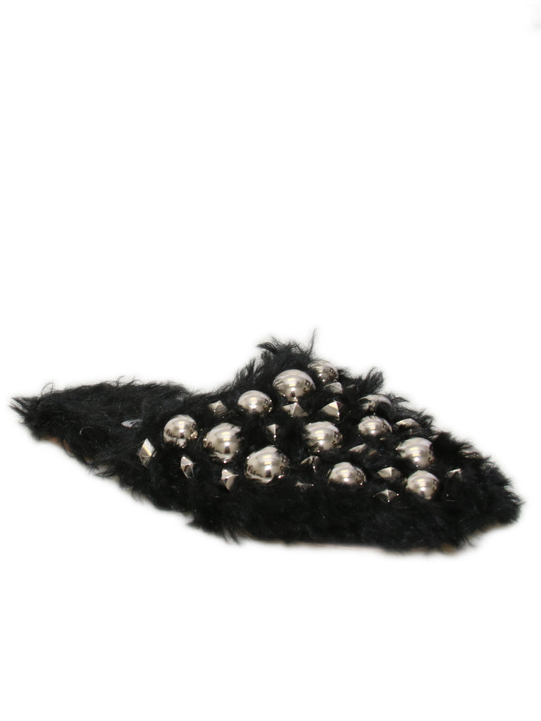 Miu Miu Studded Faux Fur Slippers