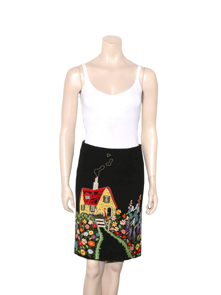 Moschino Embroidered Wool Skirt