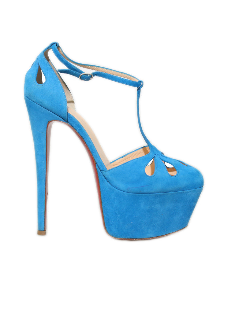 Christian Louboutin Suede Cutout Accent T-Strap Pumps